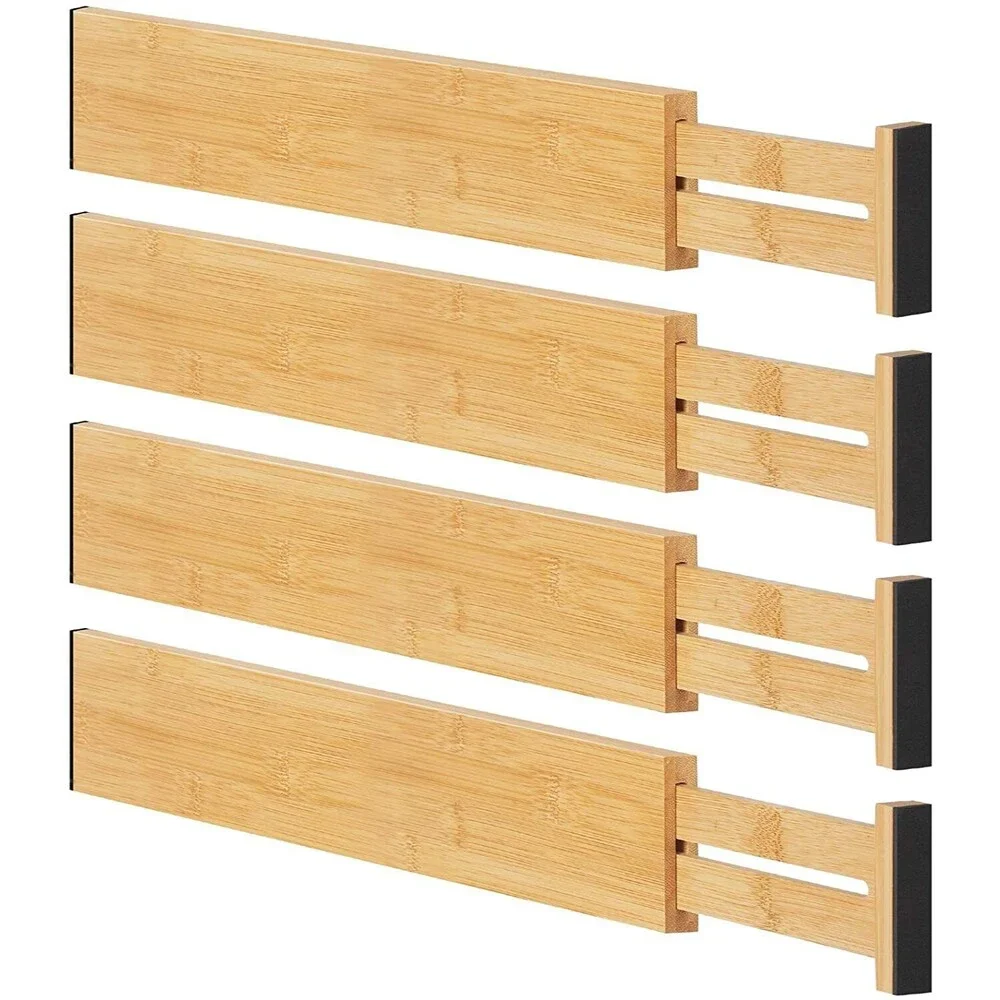 4 Pack Bamboo Drawer Dividers Organizers for Any Room, Adjustable 17.3-22 inches